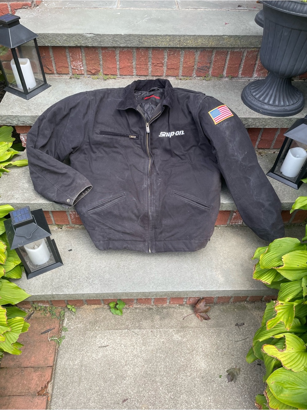 Snap-on Men's Black Work Jacket with American Flag Patch Detroit style